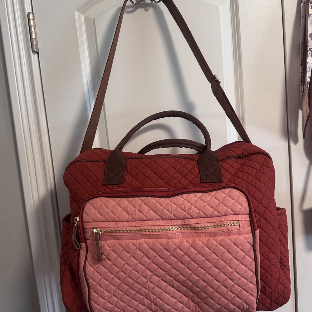 Quilted Weekender Tote in Rust Red and Pink